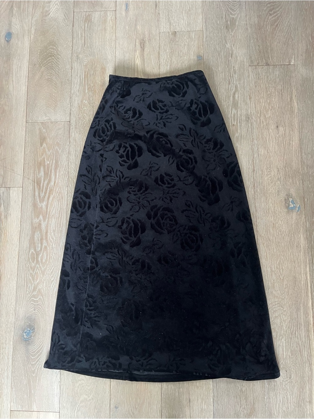 Black Floral Burnout Velvet A-Line Midi Skirt
